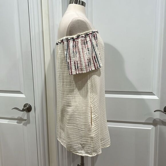 New! ZARA Dress Embroidered Off The Shoulder Boho  Off White/ Ivory - Picture 4 of 15